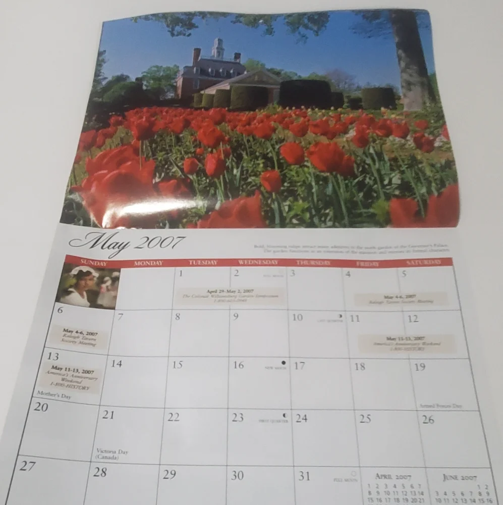 5/$15 Colonial Williamsburg 2007 Calendar Paper Crafting